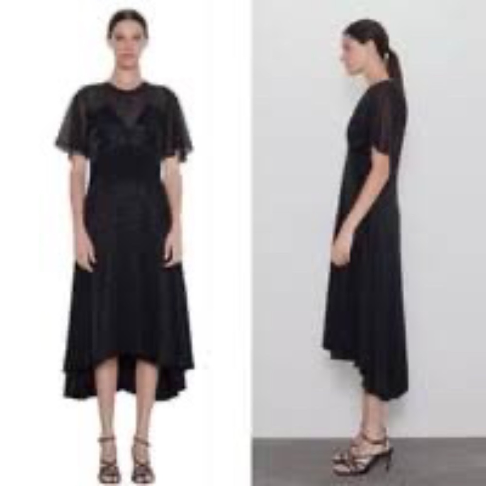 Zara NWOT Black Mesh Asymmetrical Dress Sz XS